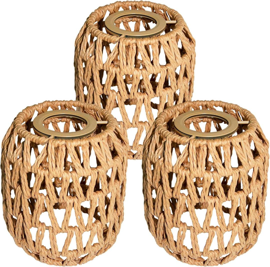 3 PACK Rattan Lamp Shades(4.7"5.2"), Small Boho Pendant Light Shade, Handwoven Wicker hanging Lampshades For Chandeliers, Wall Sconces, Floor & Table Lamps