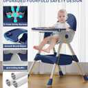 Baby High Chair, 5 in 1 High Chairs for Babies and Toddlers, Travel Foldable High Chair with Detachable PU Cushion, Double Removable Tray, Adjustable Height & Recline, Locking Wheels (Navy Blue)