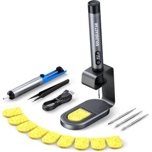 Cordless Soldering Iron Kit - 7s Fast Heating & Auto Sleep, Portable USB-C Rechargeable Welding Pen with 3 Tips (392F/200C to 842F/450C) for Electronics Repair/DIY/Circuit Board, Gunmental