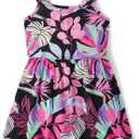The Children's Place,Baby-Girls,and Toddler Casual Everyday Sleeveless Dresses,Black Tropical,12 Months,18 Months