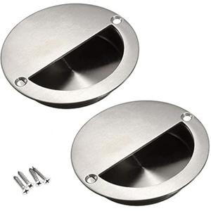 2Pcs Bestgle Hidden Concealed Recessed Sliding Door Pull Handles, Stainless Steel Round Door Flush Cabinet Finger Pulls Inset with Screws (90mm/3.54in Dia)