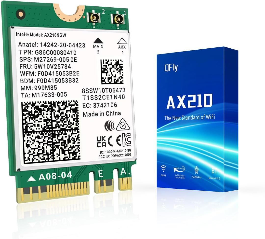 QFly AX210NGW WiFi 6E M.2 2230/NGFF Wireless Card with Bluetooth 5.3, Tri-Band 5374Mbps Network Adapter for Laptop Support Windows 10/11 (64bit)