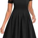 YATHON Women's Vintage Floral Flared A-Line Swing Casual Party Dresses with Pockets (M)