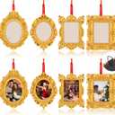 8 Pcs Mini Picture Frame Ornament for Christmas Tree Gold Vintage Photo Frames Antique Resin Oval Rectangle Tiny Ornamental with Hook and Ribbon for Xmas Tree Wall Decor (Classic)