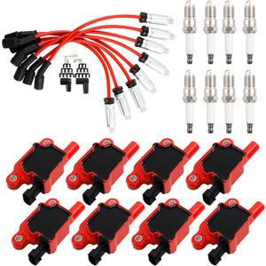 HQPASFY Square Ignition Coil UF413 & Iridium Spark Plug & Wires Set of 8 Compatible with 2005-2021 Cadillac Escalade Chevy Silverado Express 1500 2500 3500 GMC Sierra 4.8L 5.3L 6.0L Rapalce# D510C