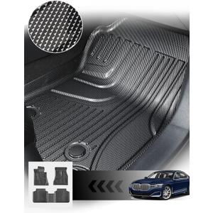 Floor Mats Fit for 2016-2022 BMW 7 Series (G12): 740i, 750i, M760i, 740e, 745e, Alpina B7 (Without Rear Executive Seats), Carbon Fiber Pattern 2 Row Custom Fit 3D Car Mats Luxury All Weather Guard