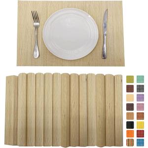 Set of 12 Pcs Bamboo Placemats Sushi Rolling Mat Japanese Style Natural Anti-Slip Bamboo Placemats Washable Heat-Resistant Table Mats for Dining Room and Kitchen Natural Color