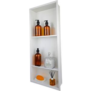 No Tile Needed Shower Niche for Bathroom Storage,Recessed Wall Niche,Three-Tier Shelves,Stainless Steel 12"×30" Matte White (White, 30 * 12 in)