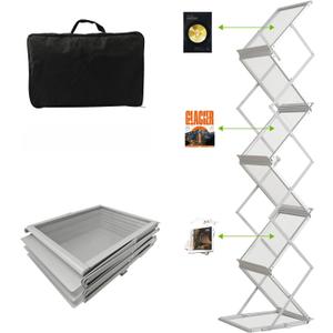 6 Pockets No Need Installation Aluminum Foldable Magazine Rack,Handheld Easy Mobility Trade Show Flyer HolderBrochure Display Stand For Exhibitions Offices and HomesMultifunctional Uses