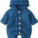 OBEEII Baby Girl Boy Sweater Romper Knitted Overall Hooded Jumpsuit Cute Warm Clothes (0-6 Months, Deep Blue)