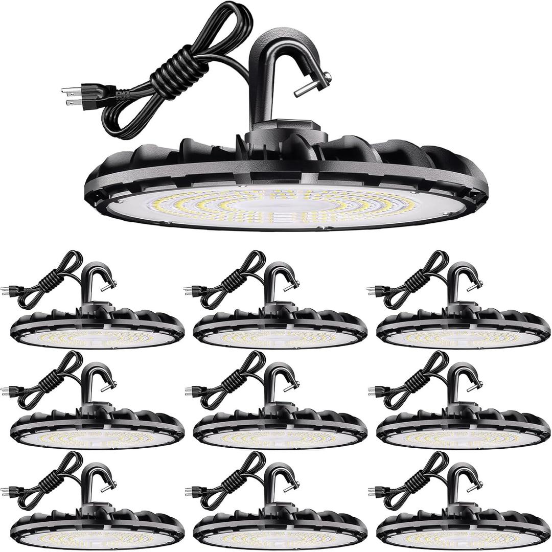 UFO LED High Bay Light, 100W High Bay LED Shop Lights for Warehouse Workshop, 11,000LM, 5000K Daylight, 10 Pack Highbay LED Shop Lights Plug & Play IP65 Waterproof, UL