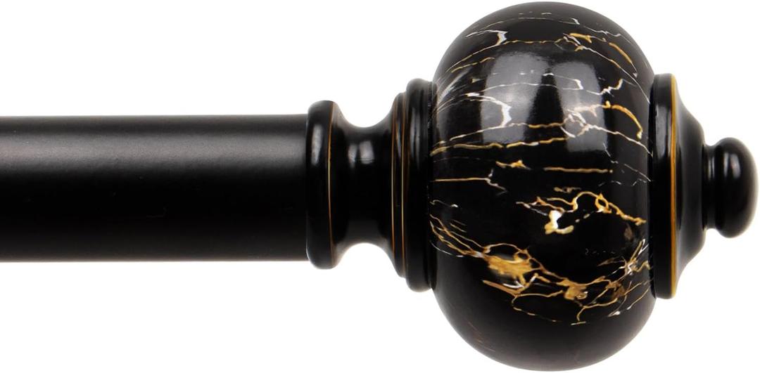 KAMANINA Black Curtain Rod 1 Inch Single Drapery Rods 72 to 144 Inches (6-12 Feet), Heavy Duty Curtain Rods for Windows 66 to 144 Inch, Marbled Finials