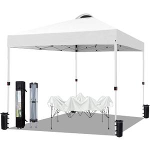 10x10 Pop Up Canopy Tent Waterproof Tent for Outdoor Party Camping Commercial Event Tent, with Wheeled Bag and 4 Sandbags (White)