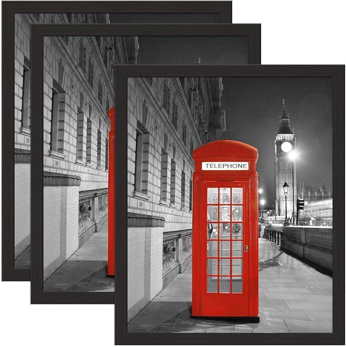 16x20 Frames, Black Picture Frame 16x20 inch, Wood Poster Frames 16 by 20, Wall Decor Frames 16 x 20, Photo/Puzzle Prame Set with Plexiglass, 3 Pack