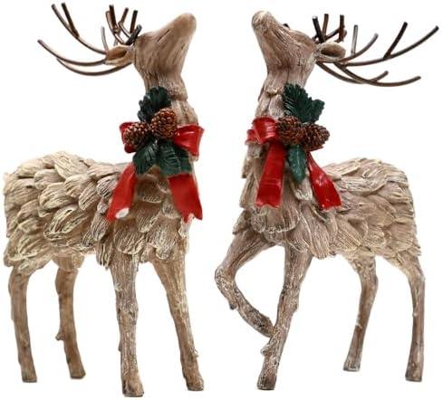 Voltogar Christmas Deer Statue Figurine Reindeer Tabletop, Holiday Reindeer Indoor Decoration Resin Sculpture for Home & Office, 2 Pack