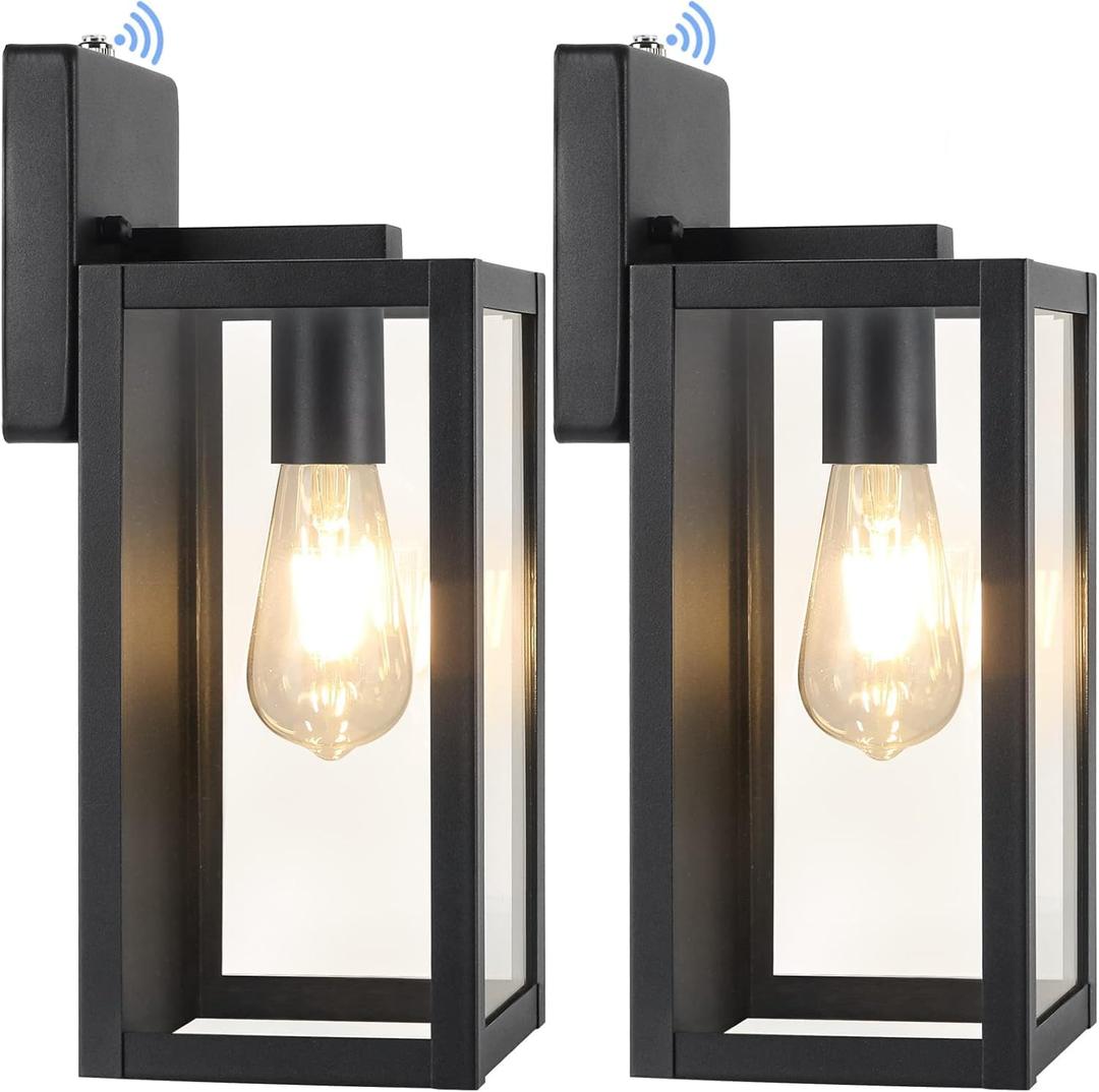 BesLowe 2-Pack Dusk to Dawn Outdoor Wall Lanterns Lights, Matte Black Waterproof Exterior Sconces with Clear Glass, Anti-Rust Outdoor Light Fixtures Outside Lights for House, Porch, Garage, Doorway