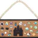 BENECREAT Rectangle Castle Pin Board Cork Board, 5.5x15inch Bulletin Display Board Wall Mounted Cork Board with Black Frame and White Beads for Brooch Pin Storage Display