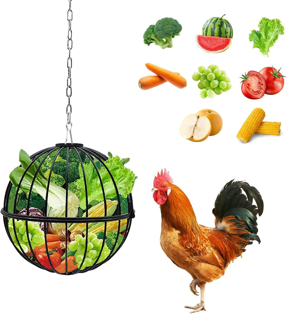 Hanging Chicken Feeder, Large Durable Hanging Chicken Veggie Treat Ball 7.1inch, Chicken Vegetable String Bag Poultry Fruit Holder Chicken Cabbage Feeder Treat Feeding Tool for Poultry