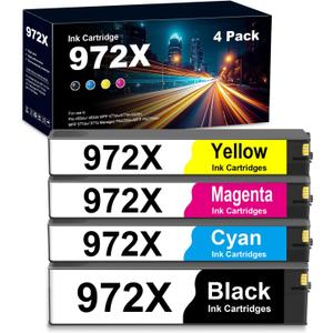 972X Ink Cartridges Replacement for HP 972X 972A 972 for PageWide Pro MFP 477dw 452dw 577dw 552dw 452dn 477d Printers (4-Pack, Black Cyan Yellow Magenta)