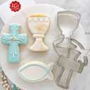 Communion Confirmation Baptism Easter Cookie Cutters 3-Pc. Set Made in the USA by Ann Clark, Chalice, Jesus Fish, Holy Cross
