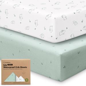 2-Pack Waterproof Baby Crib Sheets for Boys, Girls - 52x28 Viscose Derived from Bamboo Toddler Bed Sheet Neutral, Fitted Crib Mattress Protector Cover for Baby Bedding, Soft & Gentle (Bunnies)