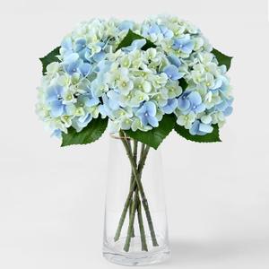 ZYTUYO 5PCS Light Blue Hydrangea Artificial Flowers Small Fake Latex Real Touch Hydrangeas Flowers with Stems Faux Silk Bouquet for Home Decor Table Wedding Party Outdoor Centerpieces