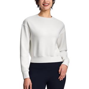 Modal Soft Cropped Sweatshirts for Women Long Sleeve Crew Neck Pullover Crop Top (Small, White)