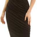 AmlieBoutik Women Sexy One Shoulder Sleeveless Bodycon Ruched Party Wedding Cocktail Dress (Black, L)