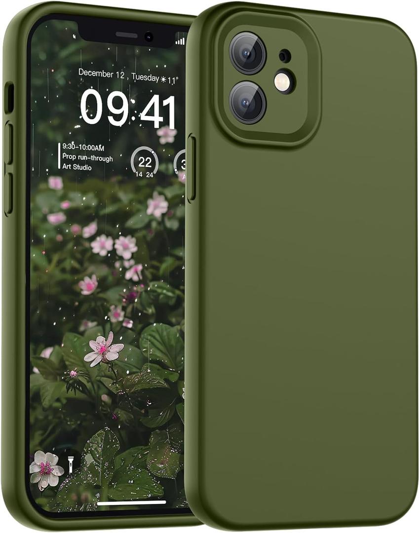 SUPFINE Designed for iPhone 12 Case,Premium Liquid Silicone with [Soft Anti-Scratch Microfiber Lining][Upgraded Camera Protection] Slim Shockproof Protective Phone Case for Men Women Girls,Cedar Green