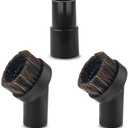 3pcs Horse Hair Brush Vacuum Attachments, 1.25'' Black Round Dust Brush Replacement with 1-1/4'' to 1-3/8'' Hose Adapter Tool for Hard-to-Reach Areas, Most Vacuum Cleaners Accessories