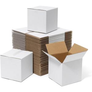 Mefleet 4x4x4" Shipping Boxes 50 Pack - Small Corrugated Cardboard Square Mug Mailing Box Packaging for Small Business - White Mailer Packing Supplies
