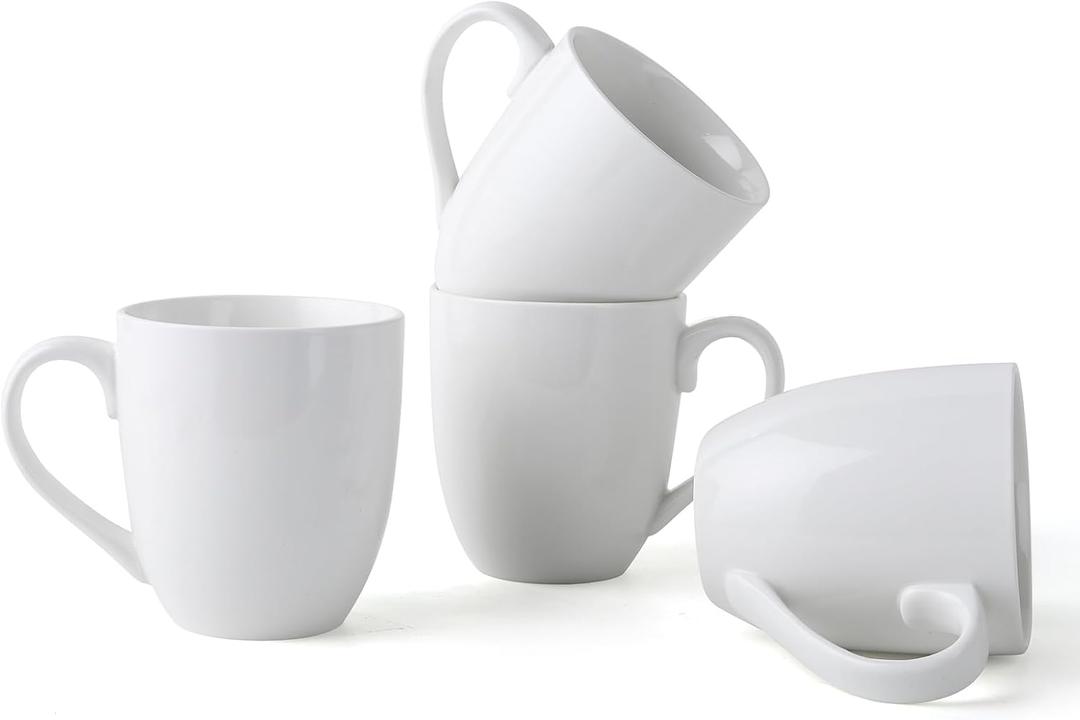 16OZ Ceramic Coffee Mugs Set, Large White Coffee Cups with Handles, Porcelain Mug Sets for Milk, Tea, Latte, Mocha, Cocoa, Cappuccino, Dishwasher Safe, Cups Gift for Holiday & Anniversary (4PCS)