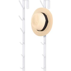 Tandefio 2 Pack 13.8" Over The Door Hook Hanger Comes with 6 Hooks from Large to Small Metal Extra Long Over The Door Hooks Hanger for Hats Rack Coat Scarf Purse Bags Scarf Keys and More (White)