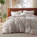 Bedsure 100% Washed Cotton Duvet Cover King Size - Natural Color Minimalist Cotton Duvet Cover for All Seasons - GentleSoft Plain Simple Bedding, 3 Pieces (Natural, King, 104"x90")
