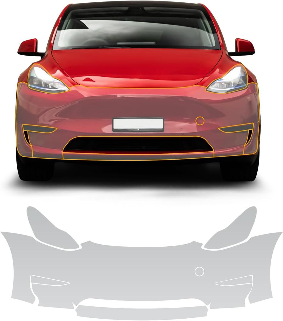Precut Car Paint Protective Film for Tesla Model Y 2017-2025 (Not for Juniper) 8.5Mil TPU PPF Gloss Clear Scratch Protector Exterior Accessories, Front Bars + Headlights