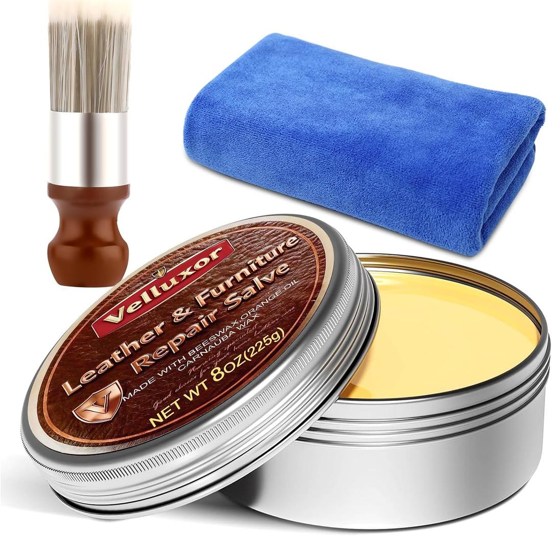 Furniture Salve for Leather (8oz), Polisher, Moisturizer and Restorer for Couches and Furniture - Conditioner for Leather, Wood, Bags, Car Seats, Jackets, Vinyl, Leather Repair Salve