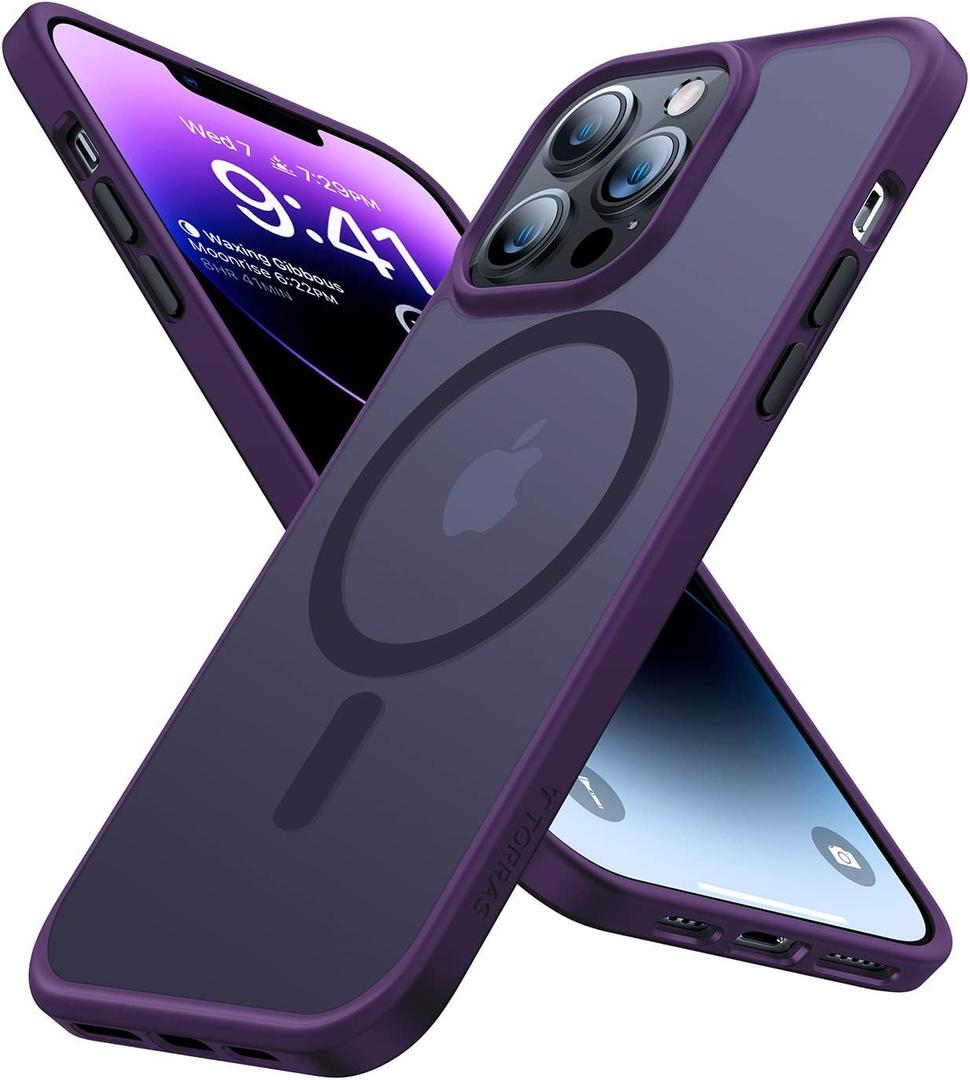 TORRAS Magnetic Designed for iPhone 13 Pro Max Case, [Military Grade Drop Tested] [Compatible with MagSafe] Shockproof Translucent Hard Back Soft Slim Protective Case for iPhone 13 Pro Max, Purple