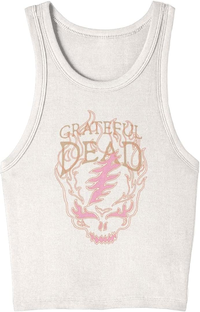 Grateful Dead Unisex-Adult Grateful Dead Flaming Steal Your Face Tank Top (Large, White)