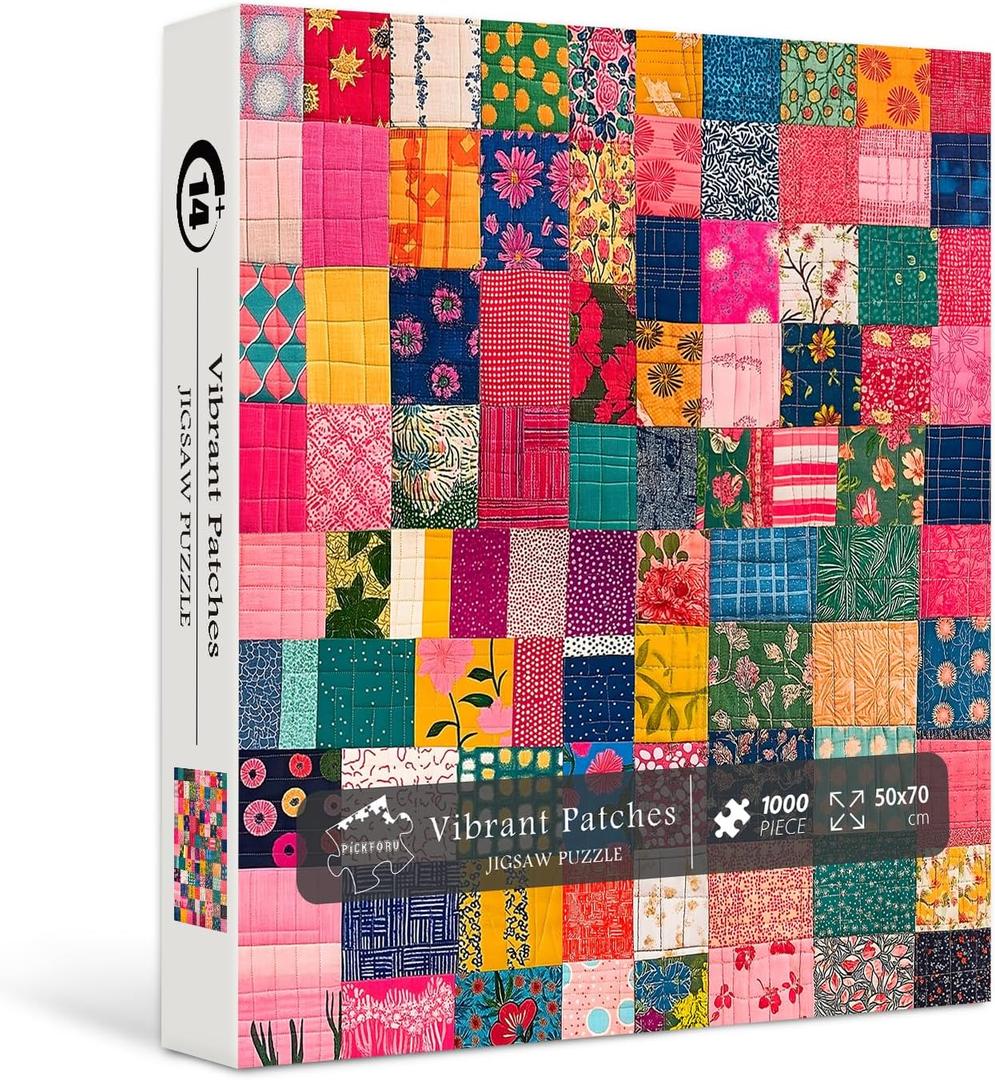 Sewing Patch 1000 Piece Puzzle for Adults, PICKFORU Vintage Quilt Patchwork Flower Art Puzzles, Impossible Difficult Colorful Theme as Wall Decor