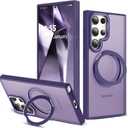 Compatible with Samsung Galaxy S24 Ultra Case with 360Rotatable Magnetic Ring Stand Compatible with Mag-Safe Military Protection Matte Translucent Phone Cases for S24 Ultra 6.8",Dark Purple