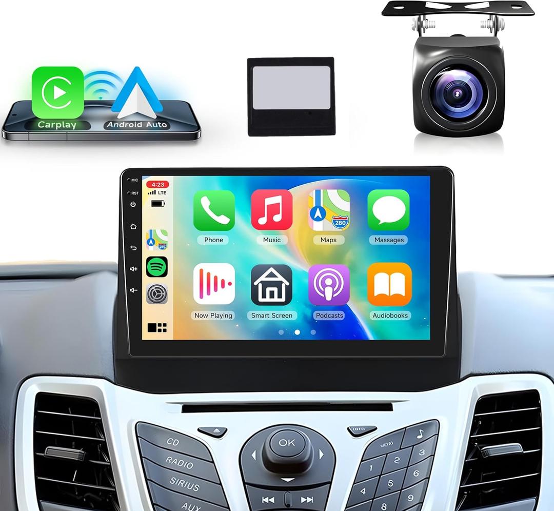 2G+64G Android Car Stereo for Ford Fiesta 2009-2014,Wireless Carplay Android Auto Car Radio, 9 Touch Screen Head Unit with GPS WiFi Bluetooth Mirror Link FM RDS AHD Backup Camera Mic