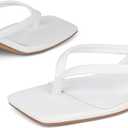 Goderci Kitten Flip Flop Thong Low Heels for Women Square Open Toe Slip On Heeled Sandals (White, 8)