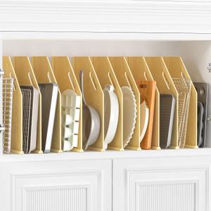 10 Pack Wood Tray Dividers for Cabinet, Cookie Sheet Organizer for Cabinets, No-Cut Kitchen Cabinet Dividers, Cookie Trays for Kitchen, Utility Rooms, Pantry Storage