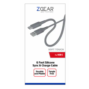 ZGEAR SILICONE CABLE USB C 6 FT GREY