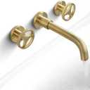 SKOWLL Wall Mount Bathroom Faucet 3 Hole, Widespread Brass Vessel Sink Faucet Modern with 360 Swivel Spout, Brushed Gold
