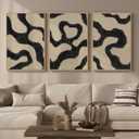 Framed Neutral Abstract Wall Art for Living Room, 3 Piece Black and Beige Mid Century Modern Painting Print, Large Line Canvas Artwork for Dining Room Bedroom Hallway Office Walls Decor, 24x36 Inch, 24" W x 36" H x 3Pcs