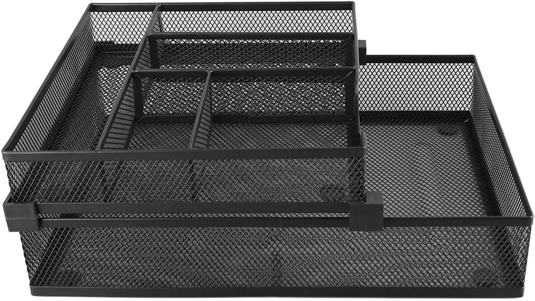 2 Tier Metal Mesh Paper Tray, Adjustable Double Layer Desk Organizer with Anti Slip Pads, for Office Classroom