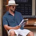 COOFANDY Button Down Shirt for Men Short Sleeve Casual Shirt Summer Beach Vacation Shirt with Pocket (Blue, S)