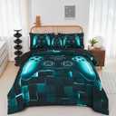 PERFEMET 6-Piece Boys Gamer Comforter Set Full Size Teal Blue Video Game Controller Bedding Comforter Set with Sheets Lightweight 3D Black Gaming Pattern Bed in a Bag for Kids Teen(Teal, Full)