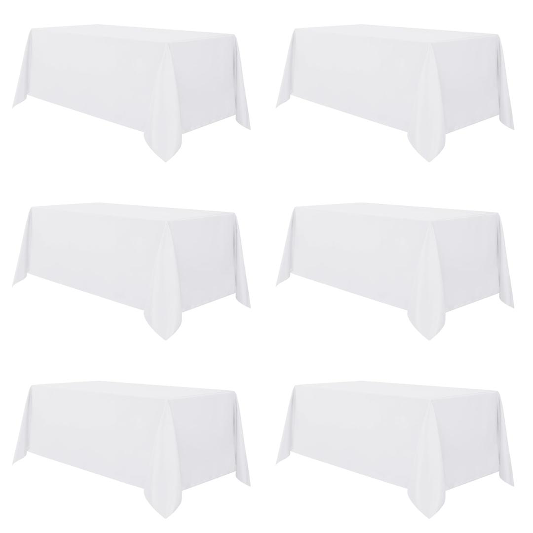 sancua 6 Pack White Tablecloth 90 x 132 Inch - Rectangle Table Cloth for 6 Feet Tables Stain and Wrinkle Resistant Washable Polyester Table Cover for Dining Wedding Banquet Party Buffet Restaurant